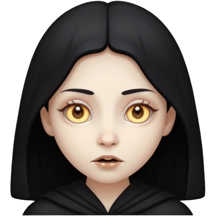 Stylized cult cartoon girl emoji, eerie-cute aesthetic, symmetrical design, subtle spooky vibe, glowing eyes, chanting “AMILK”, bold graphic icon emoji