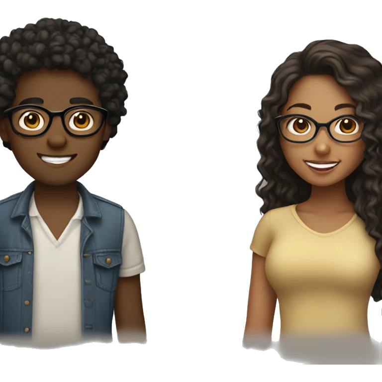 4 people. One is a black girl with long black hair and glasses. The second is a brown girl with long dark brown hair and glasses. The third is a brown girl with curly hair. ANd the fourth person is a white boy emoji