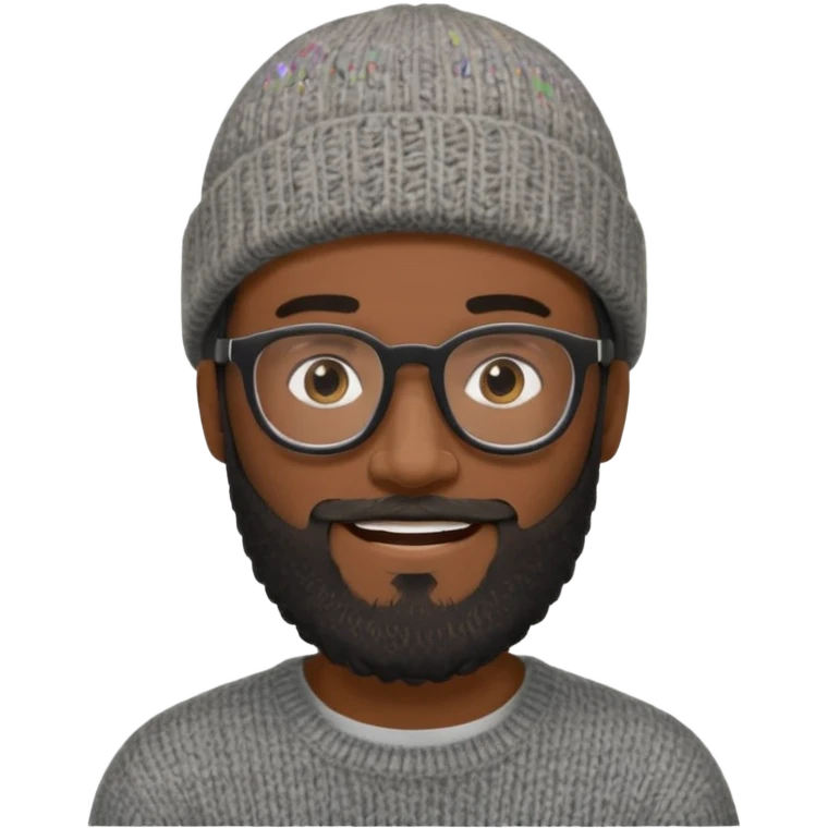 A dark-skinned man with a gray knit beanie, black glasses, a full beard, and a friendly smile. emoji