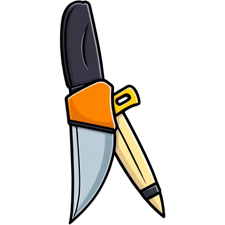 a pen and knife merged together, cartoon sticker style emoji