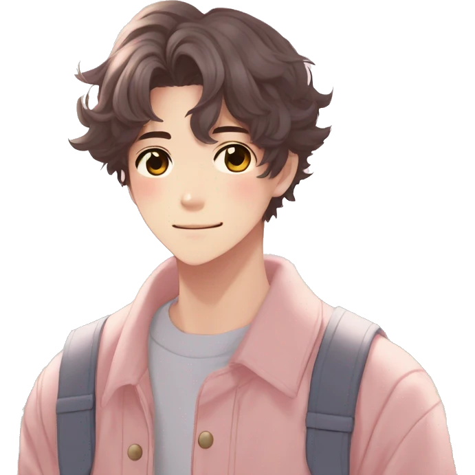 Gorgeous pastel anime style shojo guy with blushing face and flowers aesthetic trending style outside emoji
