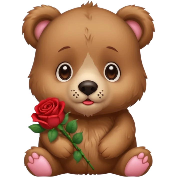Cute bear with crying  puppy eyes holding roses with this  emoji
