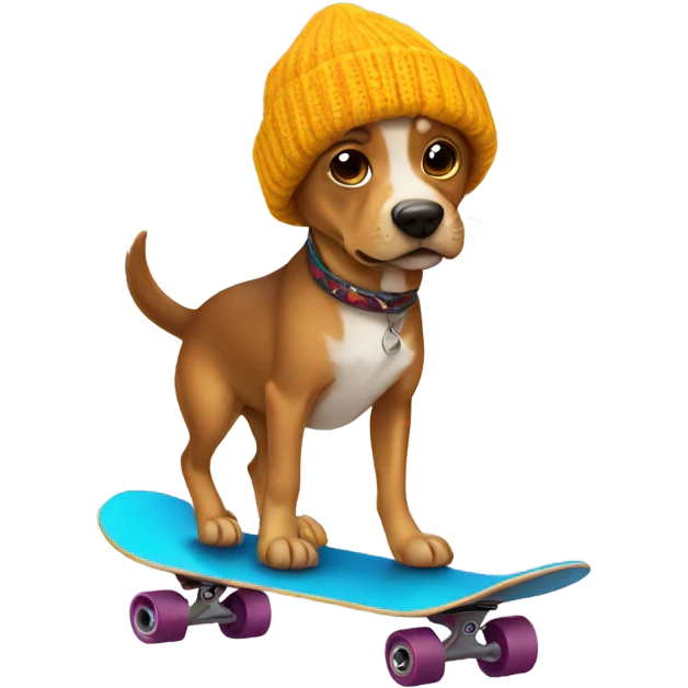 Dog wearing beanie while on a skateboard emoji