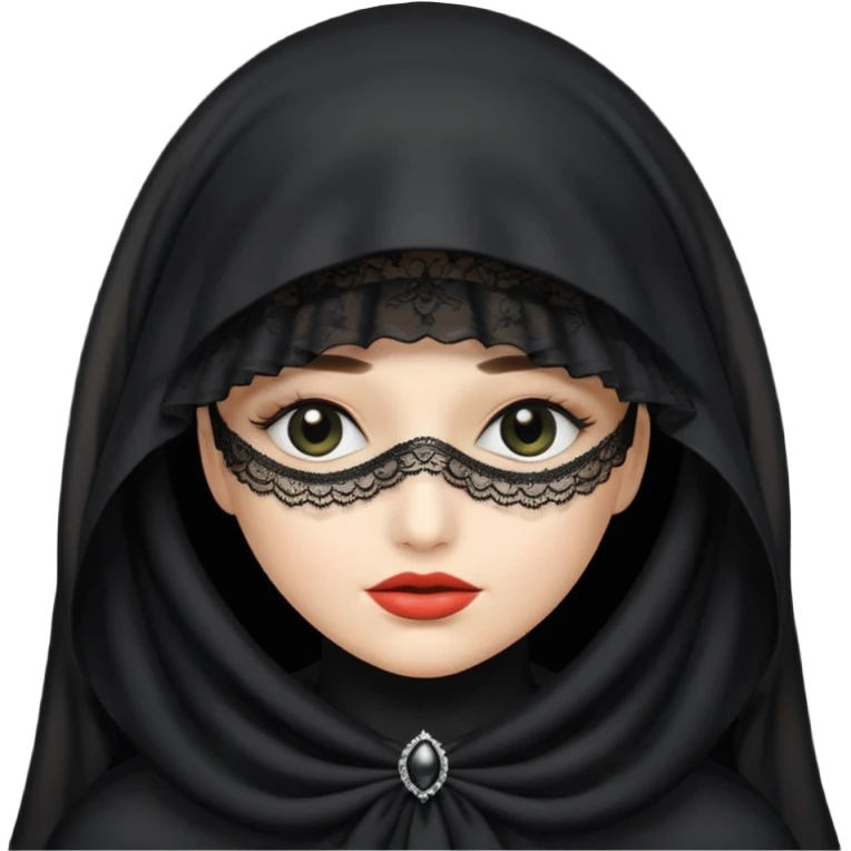 create a widow lady with a black hat and a veil covering her face emoji