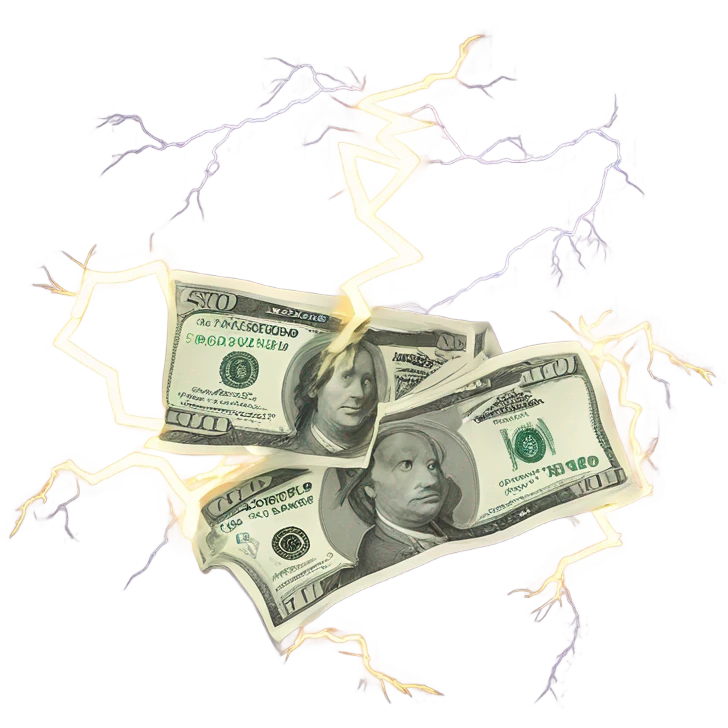 $100 bills and lightning emoji