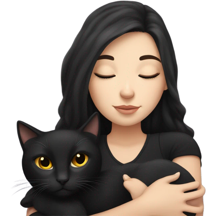 White girl black hair sleeping with black cat emoji