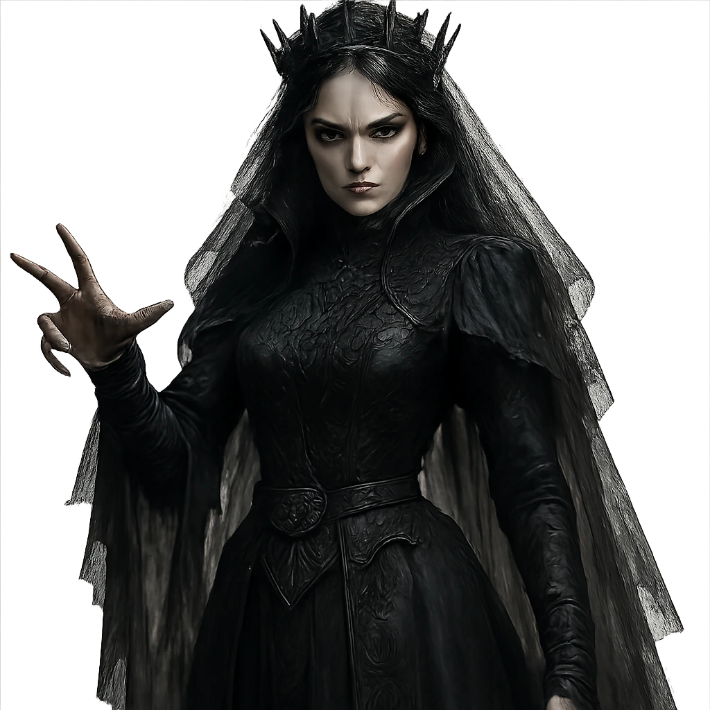 villainess, dark gothic style, threatening look, dark clothes emoji