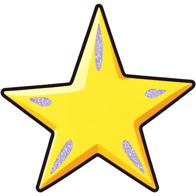 3D golden star with soft glow, five sharp symmetrical points, lots of glitter particles, cartoon style, friendly appeal, pastel yellow background, Pixar-inspired lighting emoji