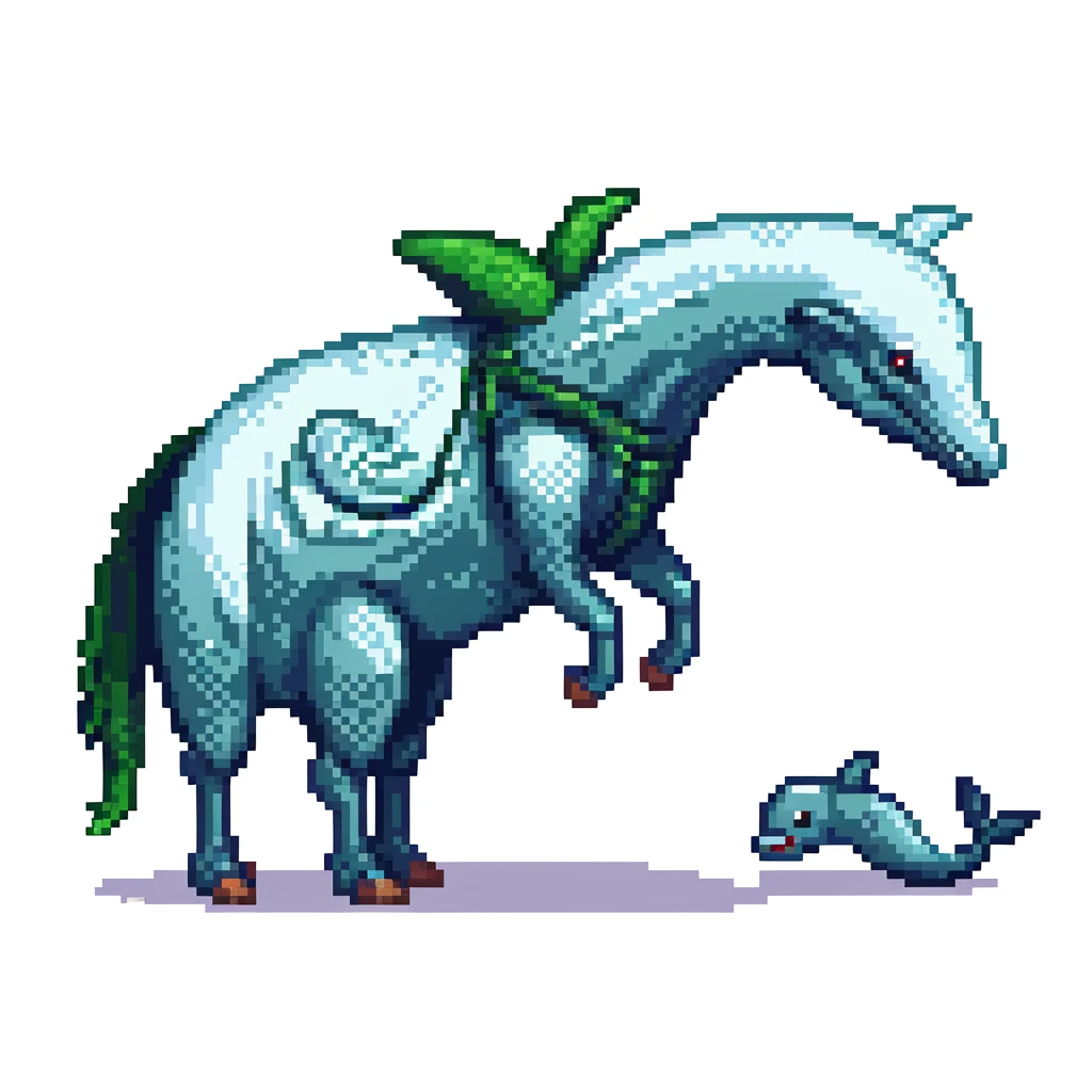 A hybrid creature that is half whale and half horse, fantasy creature with whale body and horse head emoji