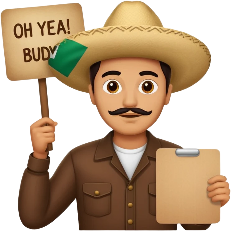 mexican holding sign saying: oh yeah buddy boy emoji