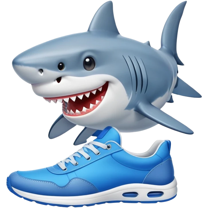 A smiling shark wearing bright blue sneakers emoji
