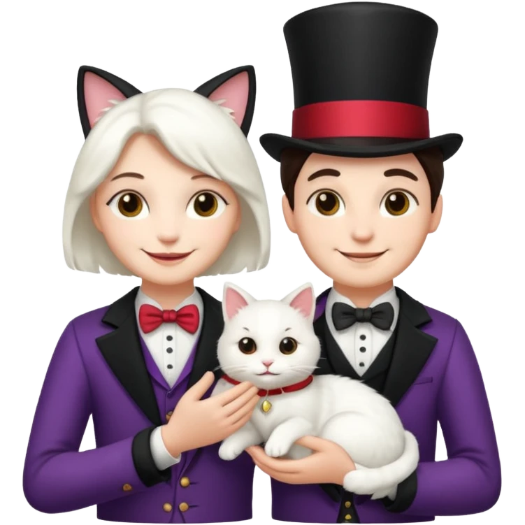 magician couple and their pet cat emoji