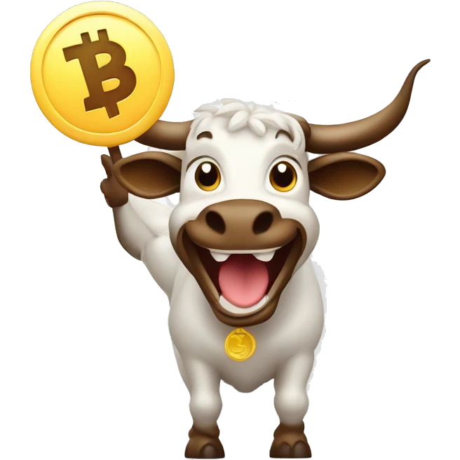 Stock market happy bull holding profit sign  emoji