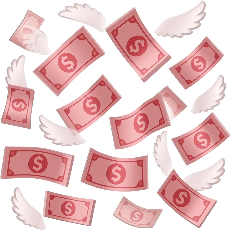 many red paper money flew away with wings. emoji