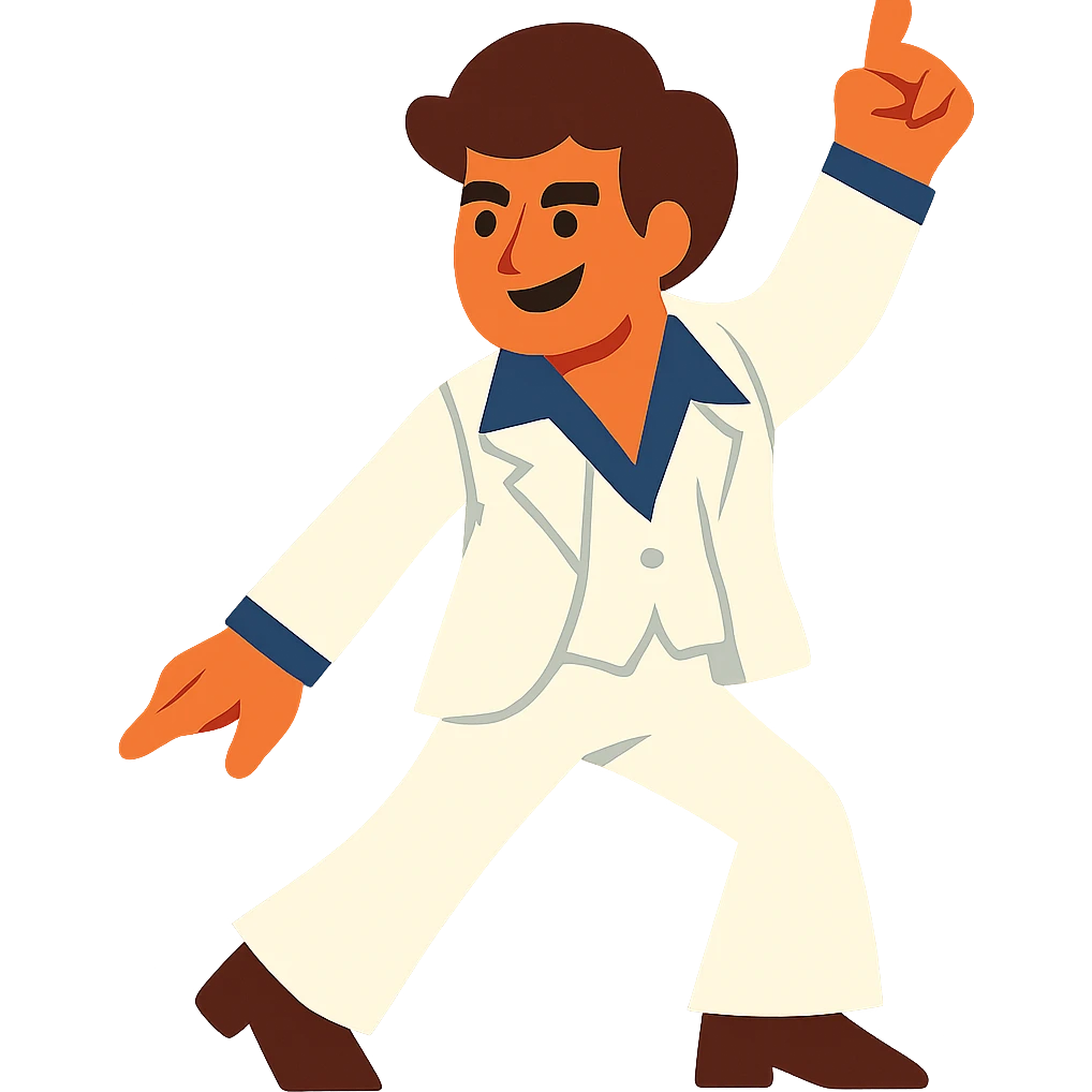 disco dancing man, white outfit, brown hair emoji