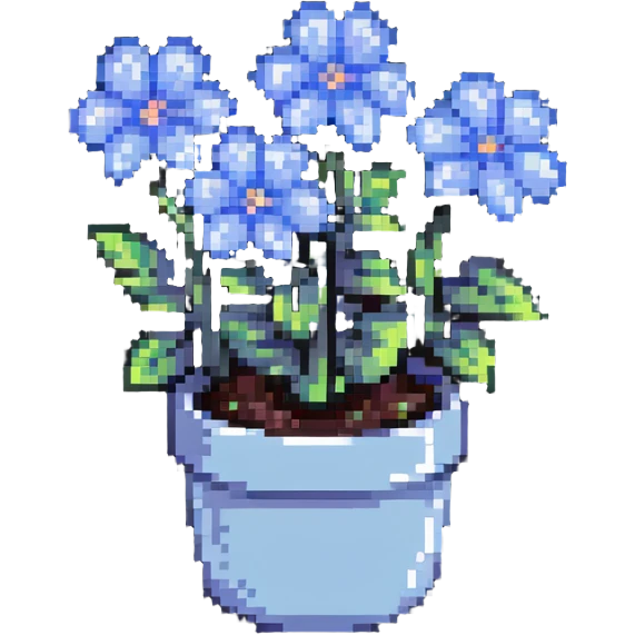 pastel blue flowers growing in a cute pot emoji