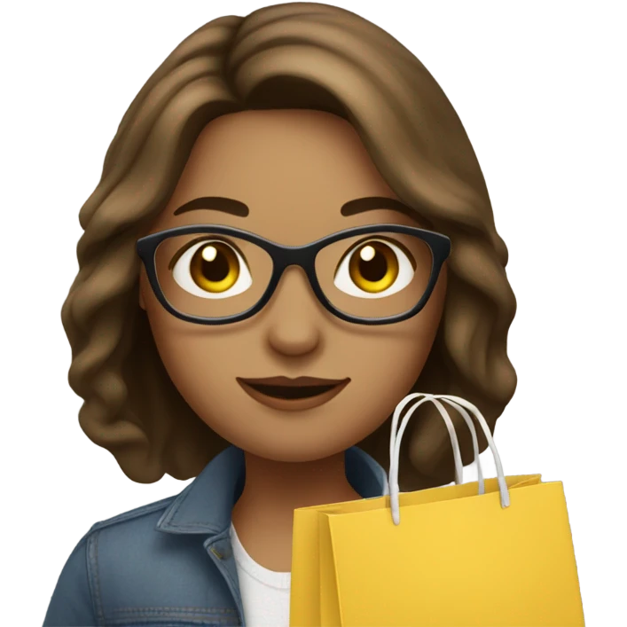 Girl with shoulder-length brown hair, round glasses with shopping bag  emoji