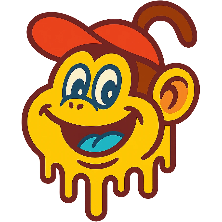 Diddy Kong as a melting smiley face, cartoon style, vibrant colors, silly expression emoji