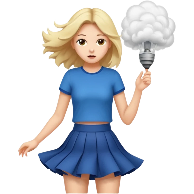 A girl with short skirt and wind is blowing up emoji