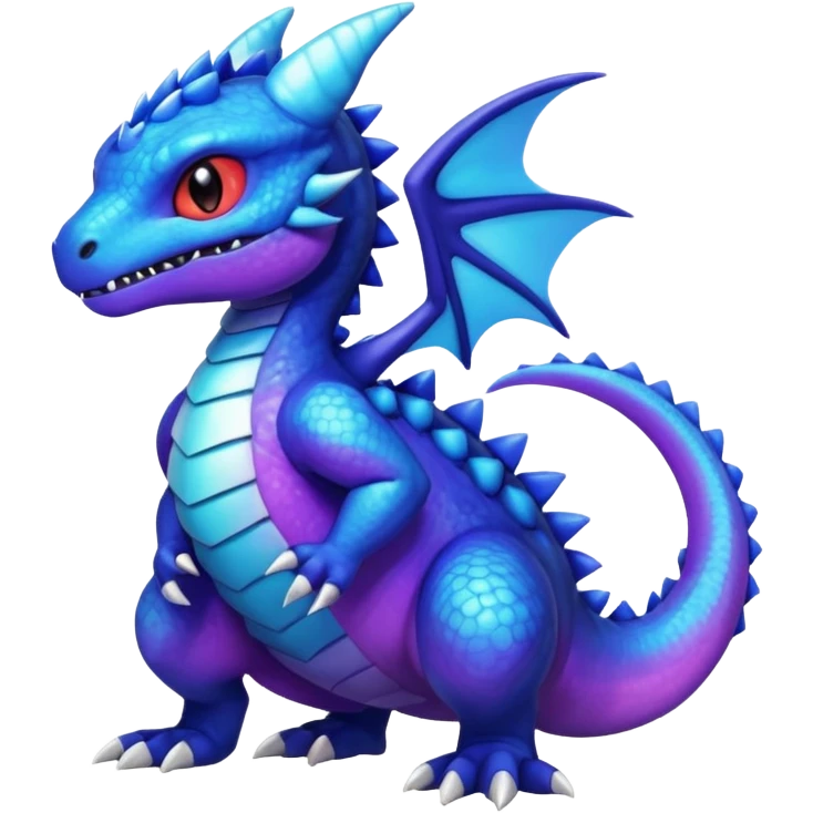 Cute Shiny furry iridescent cyan indigo blue violet gradients Guilmon-Salandit-Fakémon-hybrid-creature (full body)  emoji
