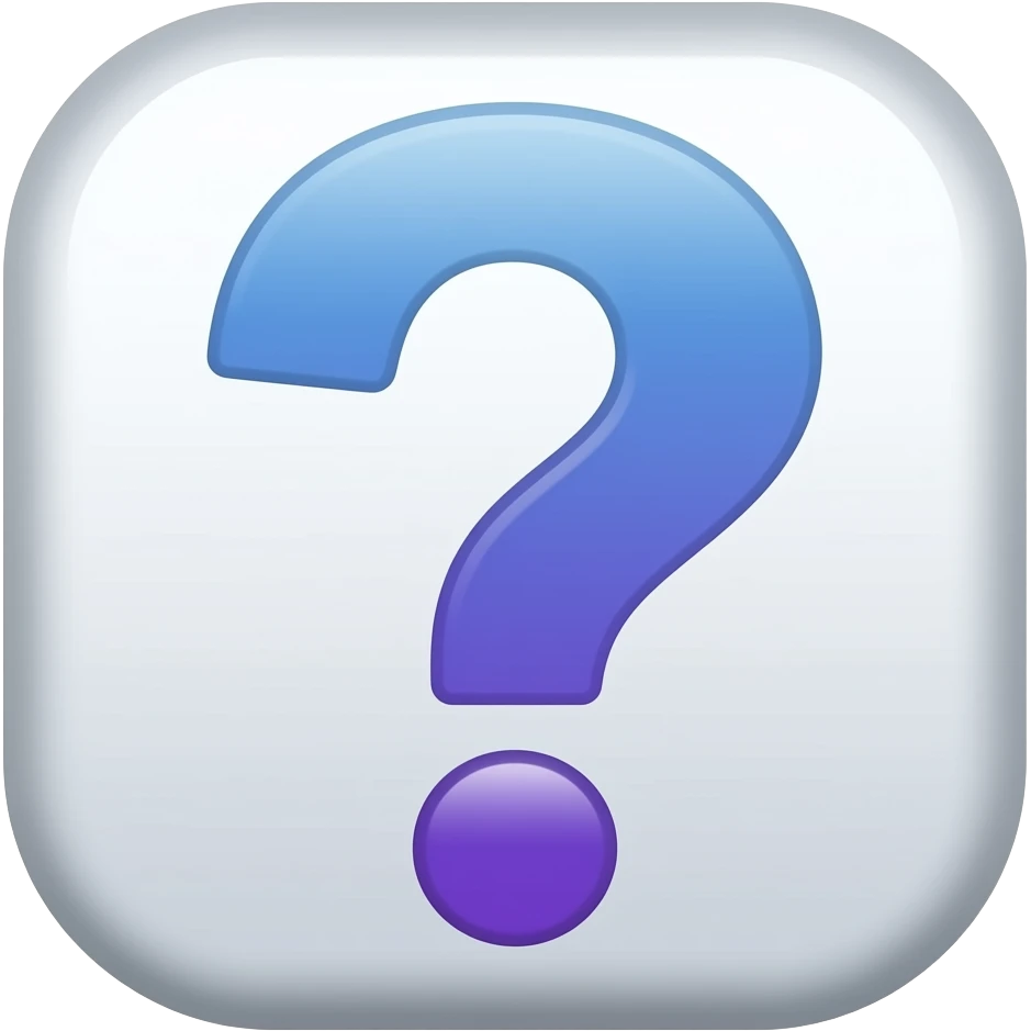 Minimalist flat design icon of a question mark symbol, clean and modern vector style, soft gradient (blue and purple), no text, transparent background emoji