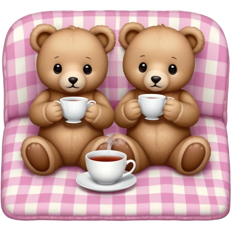 teddy bears drinking tea on a plaid pink blanket  emoji