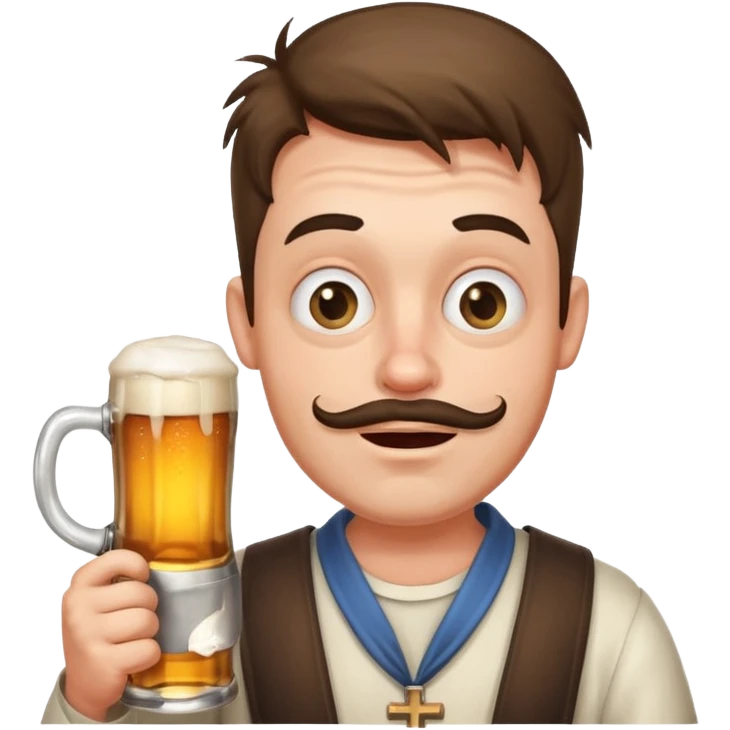 funny man with exaggerated, ridiculous expression holding a beer mug, cross eyed emoji