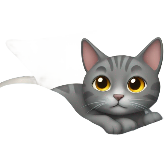 Grey cat laying in bed  emoji