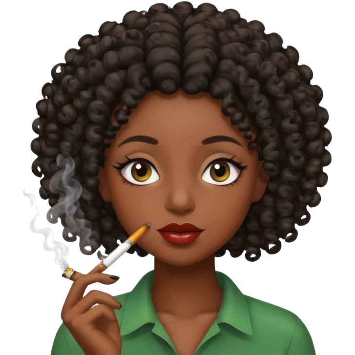 Black girl with eyelashes and curly hair smoking weed  emoji