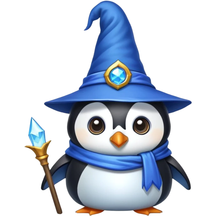 penguin wizard wearing a blue wizard hat emoji