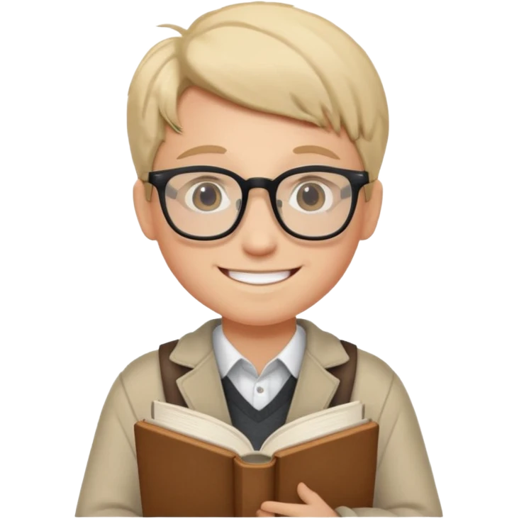 A student wearing glasses, hold book in front of their chest emoji