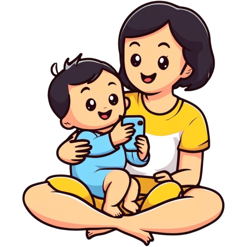 mom and baby making funny faces taking selfie together emoji