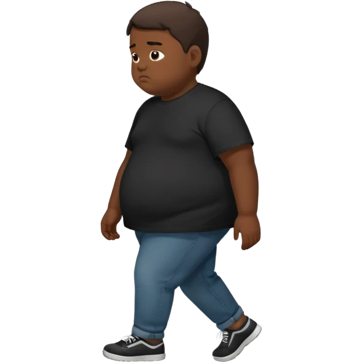 sad fat young boy in black t shirt walking from the side emoji