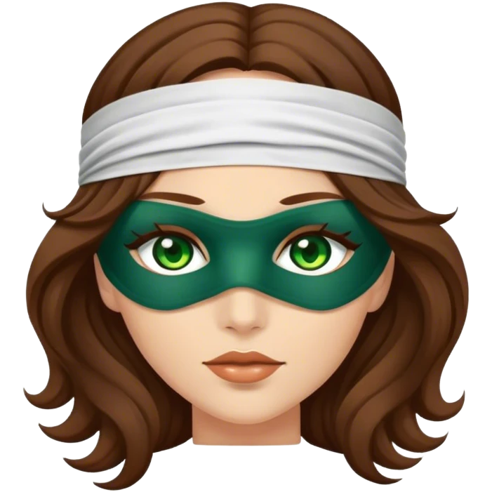 Greeneyed Woman with wavy Long Brown hair blindfolded emoji