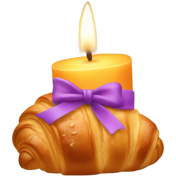 Croissant with candle on it and a bow on the candle emoji