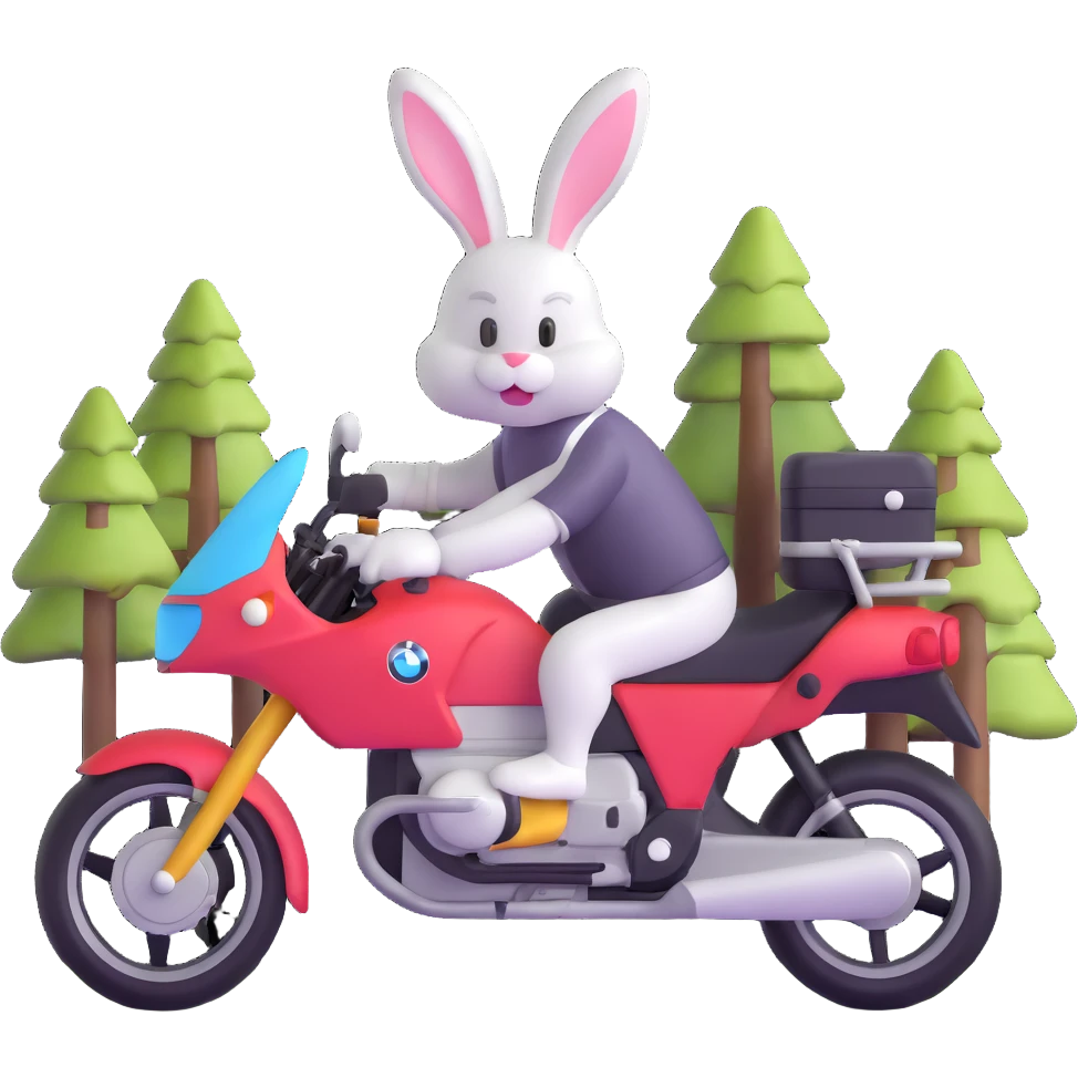 Easter bunny riding a BMW boxer motorcycle with trees and grass in the background emoji
