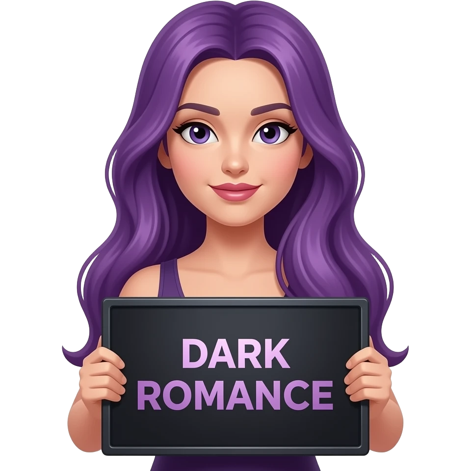 sexy girl with long purple hair holding a DARK ROMANCE sign emoji