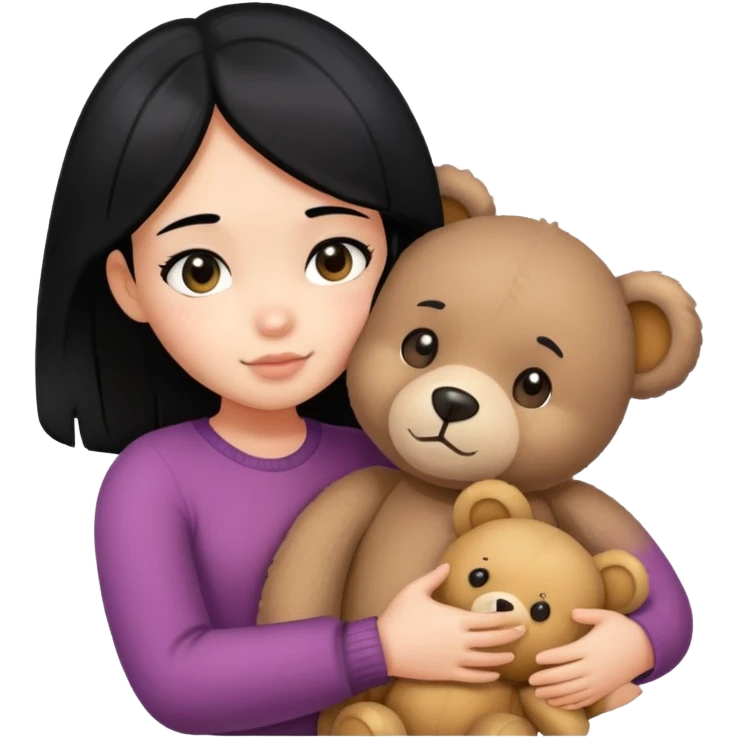 black hair girl hugging a teddy bear emoji