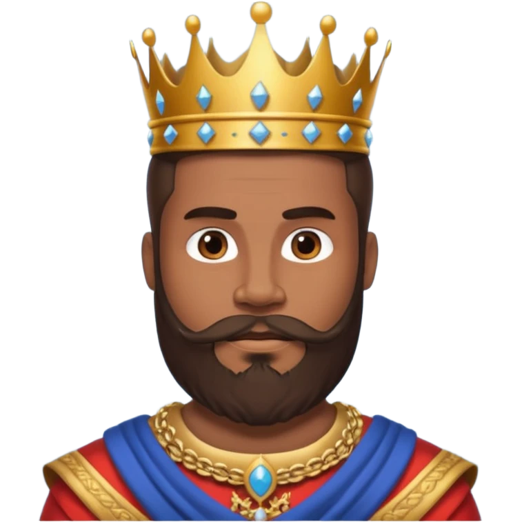 vull un perosnatge estil bimoji que sigui alt i fort amb una musculatura marcada i poderosa. Té una barba espessa i el cabell arriba fins a l'alçada del coll. Se'l representa amb la indumentària real i una corona al cap. emoji