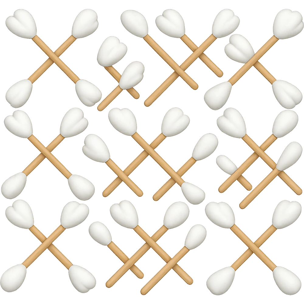 cotton swabs, apple style emojis, wooden sticks with cotton balls at both ends, no background, more cotton swabs emoji