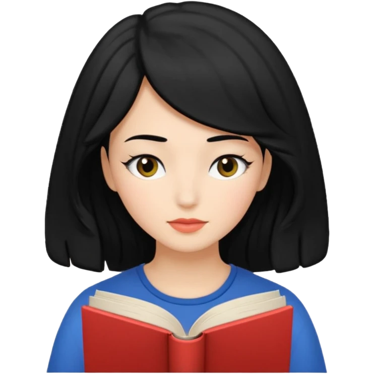 검정머리에 책읽고있는 여자. 해줘. 그리고 그 책으로 얼굴 반은 가린듯한 머리는 약간 파마 앞머리 없고 그리고 너무 무섭게 말고 책 읽는다고 얼굴 반은 가린듯한 emoji