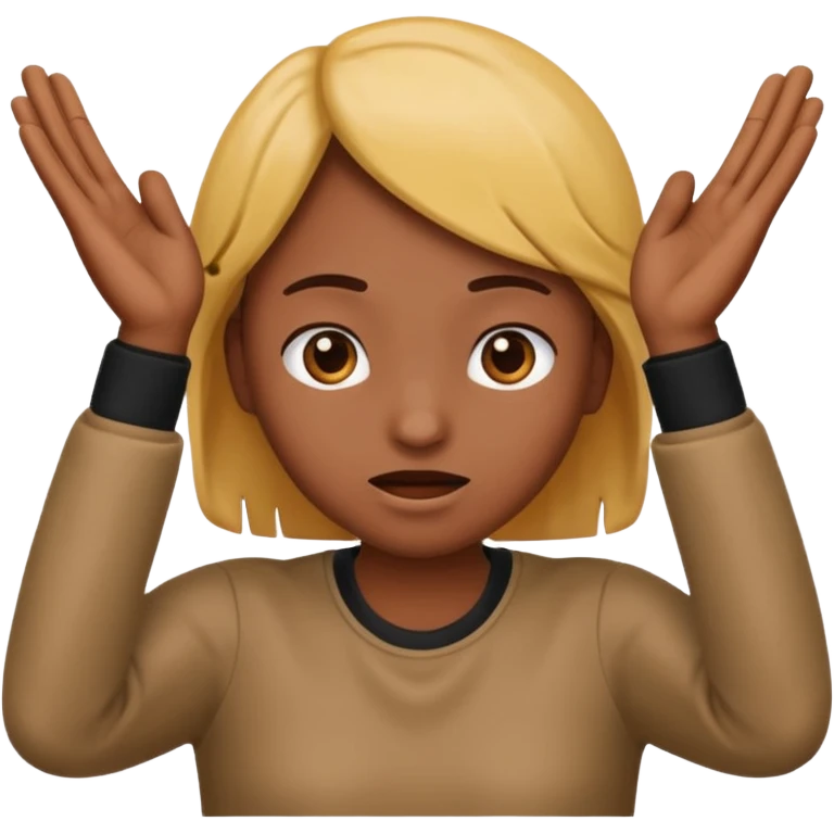 Nervous emoji + hands up emoji. Remove flow effects at the very top the of the hands so the head can be between the hands emoji