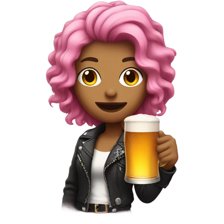 Pink haired Rock and roll lady drinking a beer  emoji