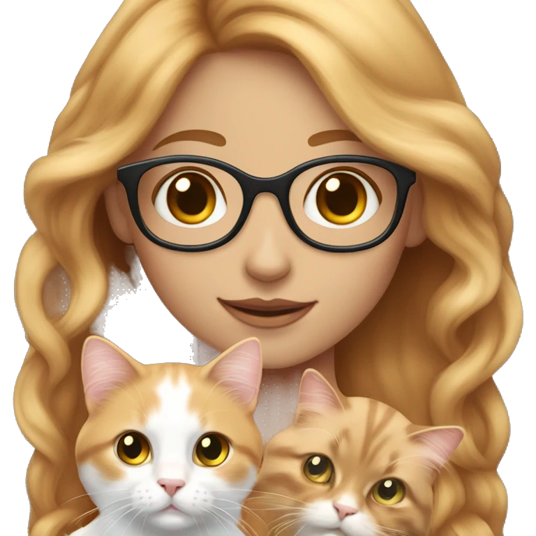 White skin strawberry-blonde haired girl with glasses holding long-haired calico cat emoji