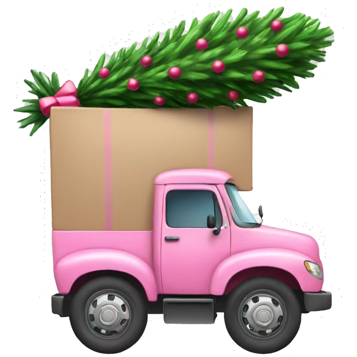 Pink truck hauling Christmas tree emoji