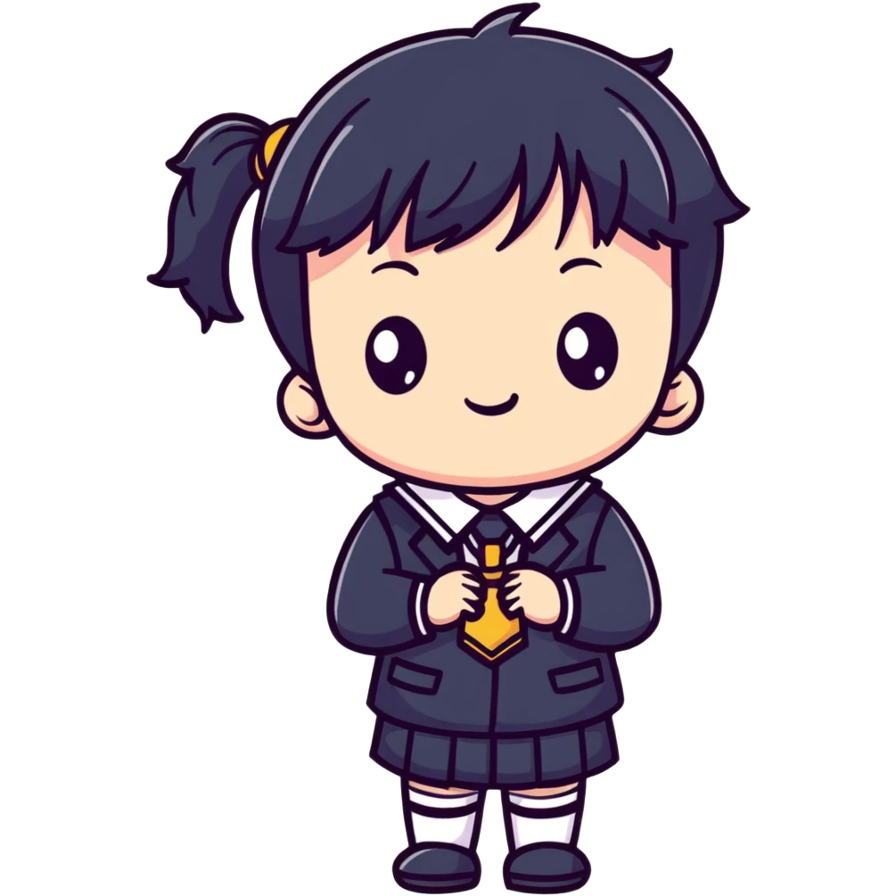 kawaii anime character with school uniform and cute expression emoji