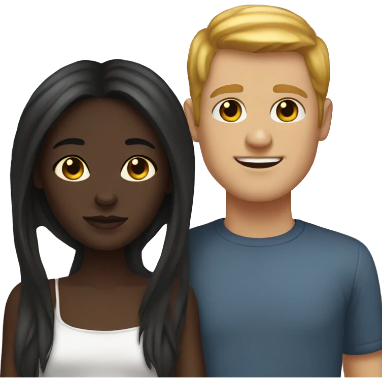 Dark-skinned girl and white guy love emoji