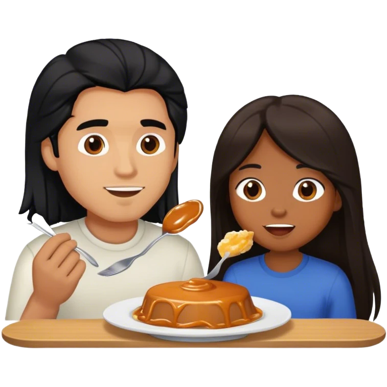 Caramel brown Guy with long black hair eating with brown hair Filipina emoji
