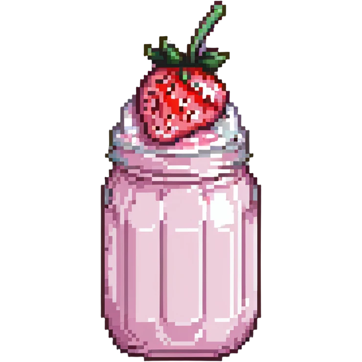 strawberry milkshake with pink hue and cherry on top emoji