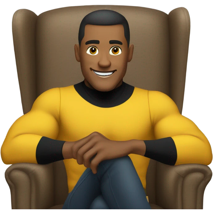yellow muscle fit man in black turtleneck shirt sitting in chair emoji